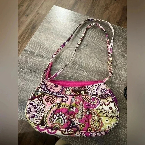 Vera Bradley Sm Pink Floral On The Go Shoulder Bag Adjustable Handbag Crossbody - Picture 1 of 4